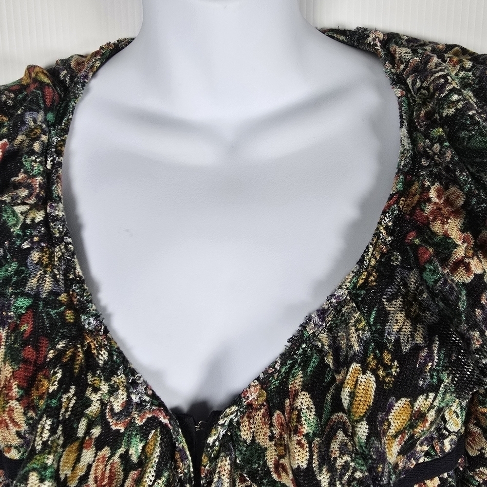 NWT Free People Rudi Ruffle Top In Green & Black Long Sleeve Cropped Size XS - Picture 4 of 16